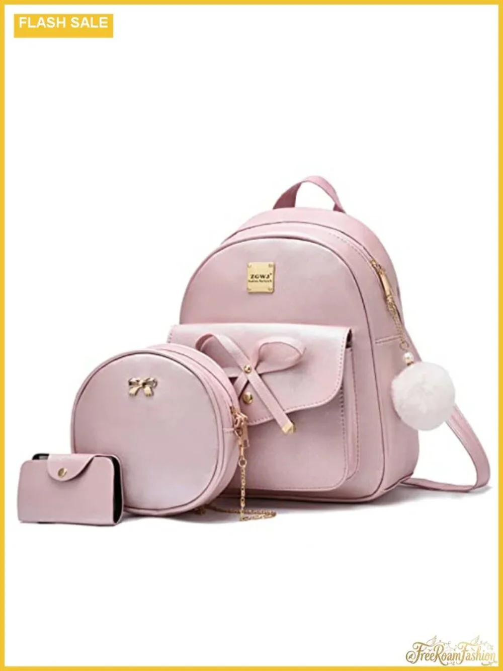Mini Backpack Purse for Women PU Leather Bowknot 3-Piece Set Daypack